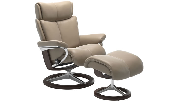 Stressless Magic with Signature Base and Stool in Cori Fog Leather